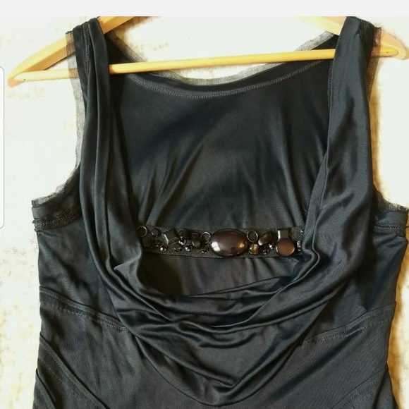 Roberta Scarpa Women's Black Party Cocktail Slip Dress Lace Beads Size US12 46 M - Picture 5 of 13